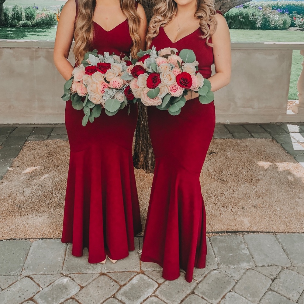 LONG BURGUNDY MAROON BRIDESMAIDS DRESS
